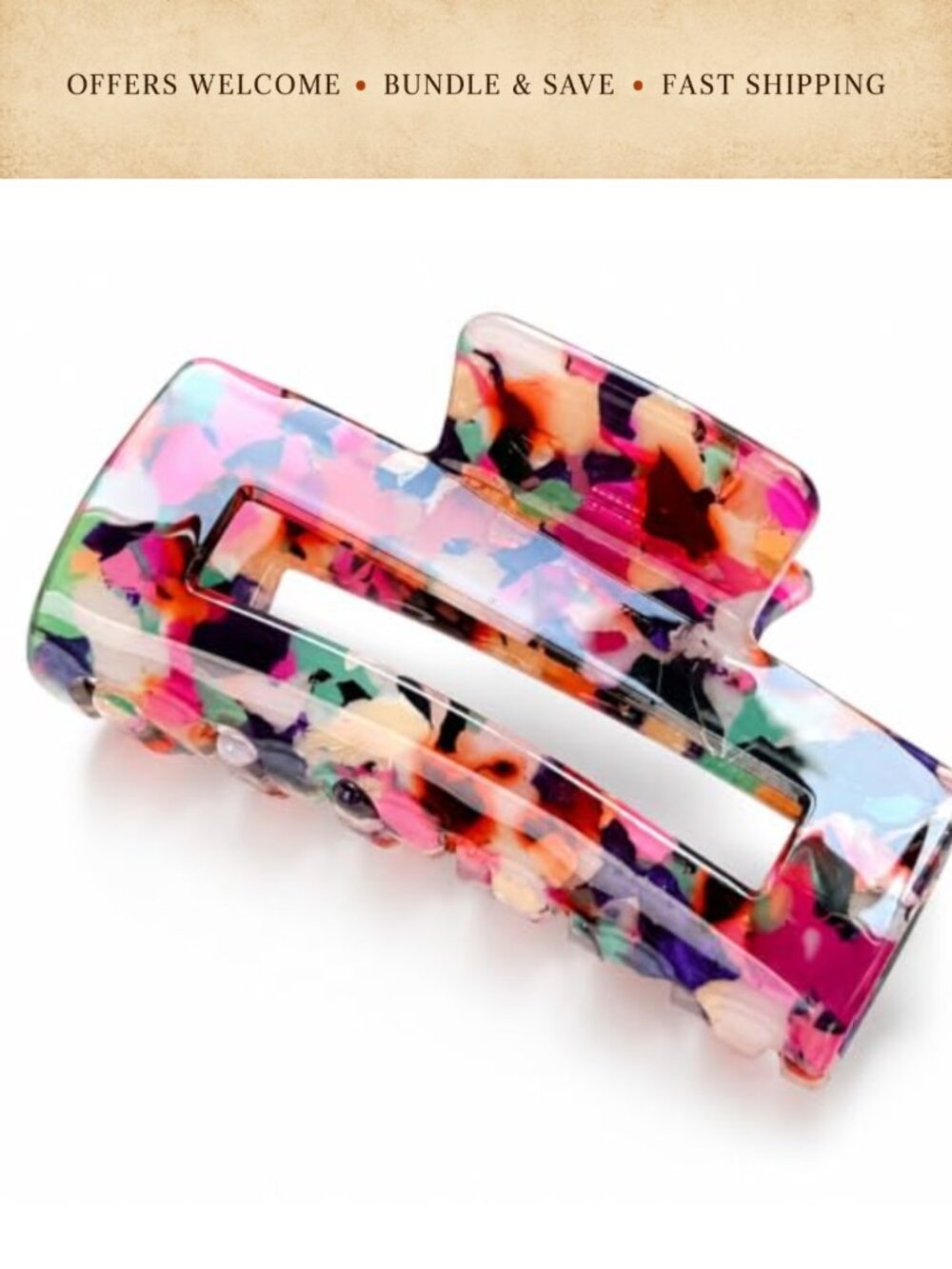 Floral Hair Claw Clip Rectangle Open Design Hair Accessory